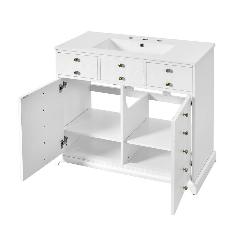 GDFStudio - Bretton Modern Freestanding Bathroom Vanity with Ceramic Sink with 2 Drawers & Soft Closing Doors - 36'W