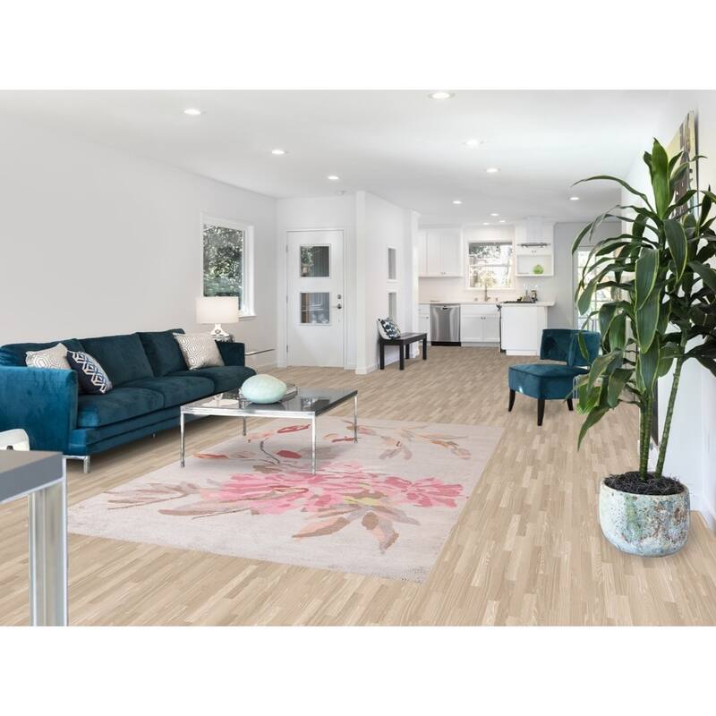 Handmade Abstract Indian Area Rug Oriental Beige Wool & Silk Carpet - 5'5"x 8'5"