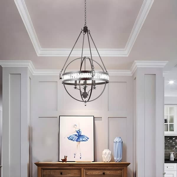 slide 2 of 20, Crystal Orb Pendant Light Bohemian 4-Light Oil Bronze or Silver Luxury Chandelier