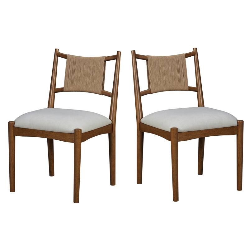 Christopher Knight Home - Mid-Century Set of 2 Upholstered Dining Chair with Woven Paper Rope Back