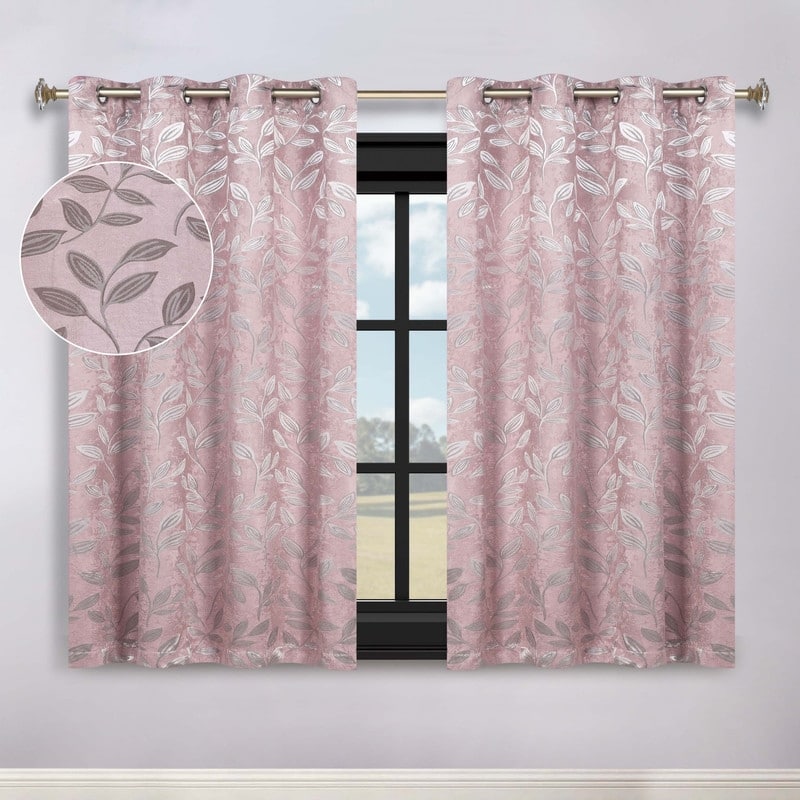 Superior Modern Bohemian Leaves Room Darkening Curtains with Grommets - 52" X 63" - Blush
