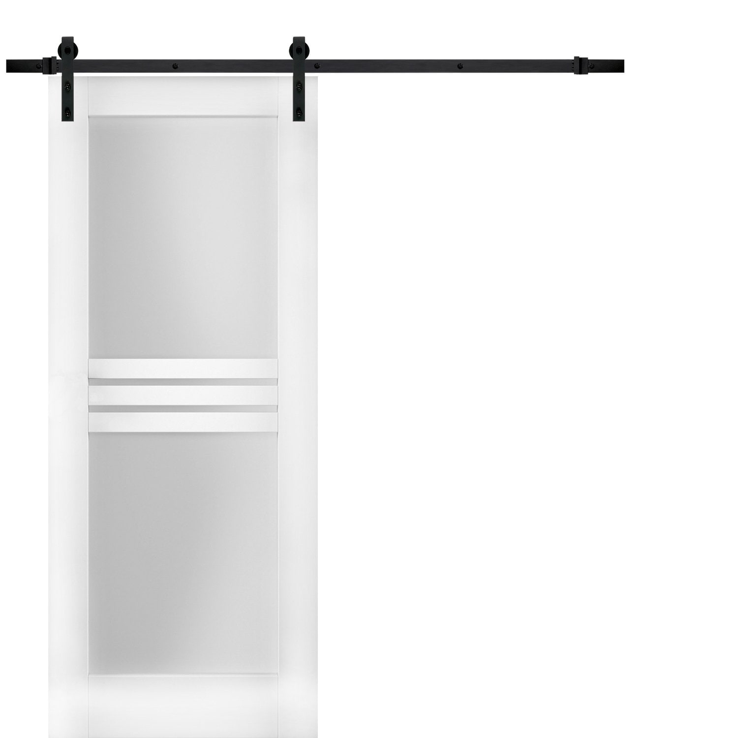 SARTODOORS Mela 7222 | Modern Barn Door Interior Opaque 4 Lites | White Silk | 6.6FT Heavy Rail Hardware Bedroom Door