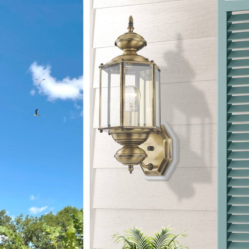 Livex Lighting 1-light Antique Brass Outdoor Wall Lantern, 2006-01 - 7" W x 17.5" H x 7" Ext.