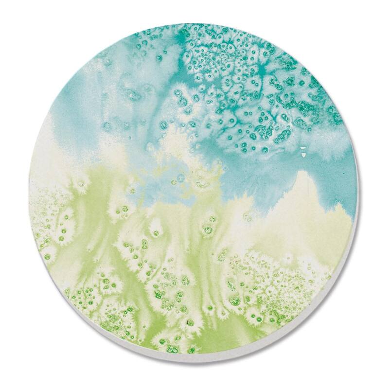 Salty 4 Pack Absorbent Stone Coaster with Protective Cork Backing Made in The USA 4" Round, Easily Wipes Clean - Multi