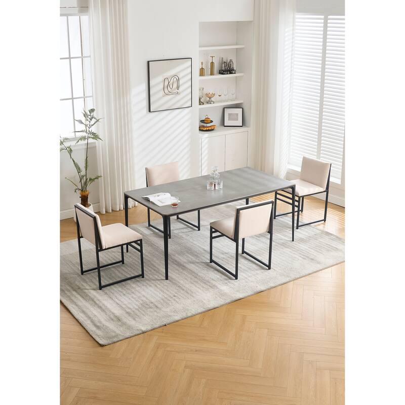 Modern Dining Chairs set of 2, Upholstered Linen cushions and backrest with minimalist craft iron racks