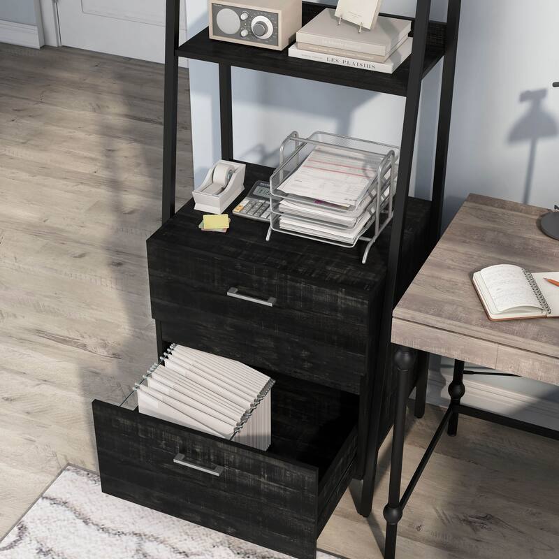 DH BASIC Contemporary Iron 2-Drawer Bookshelf with File Cabinet by Denhour