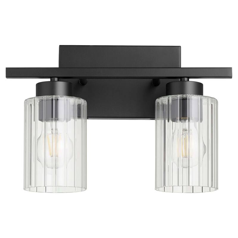 Quorum International 501-2 Ladin 2 Light 14" Wide Vanity Light - Textured Black / Clear Fluted Glass