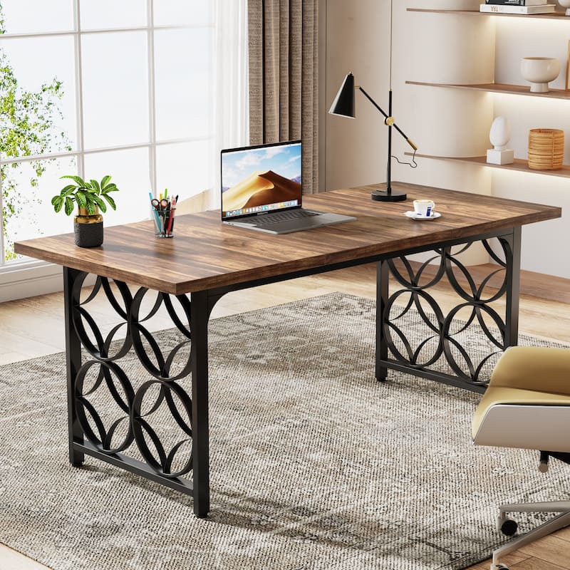 63-inch Executive Desk, Modern Office Desk with Strong Metal Frame for Home Office