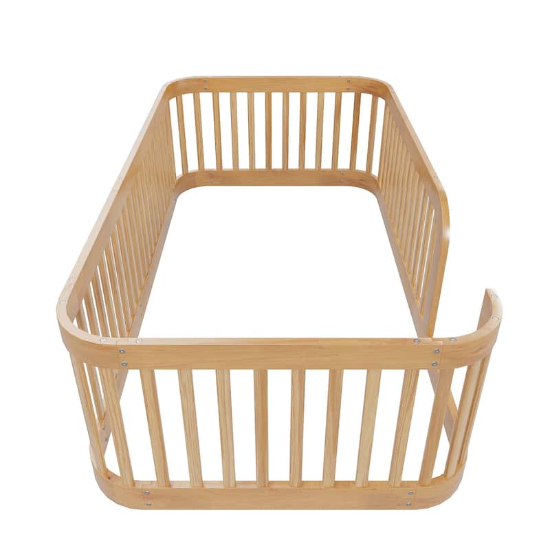 Toddler Floor Bed Wood Bed Frame with Without Slats and Rounded Corners Design, Kids Bed with Safety Fence for Boys Girls