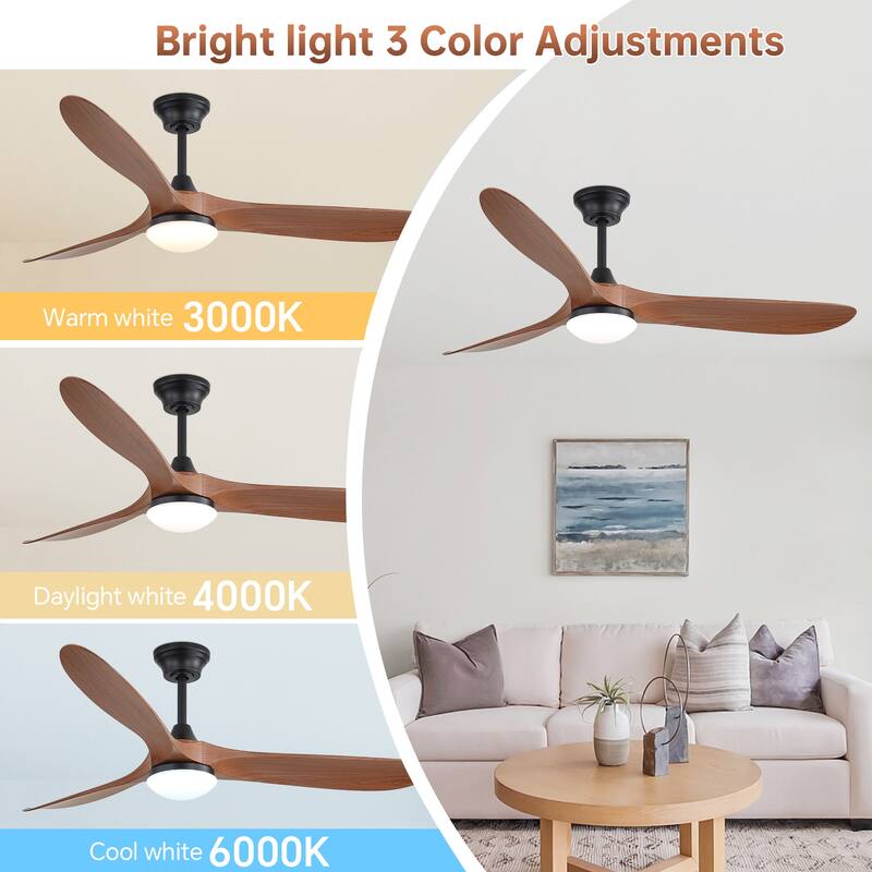 60 Inch Ceiling Fan with Lights, 3 ABS Fan Blades, Quiet Energy Efficient DC Motor, Smart App & Remote Control - 60 Inches