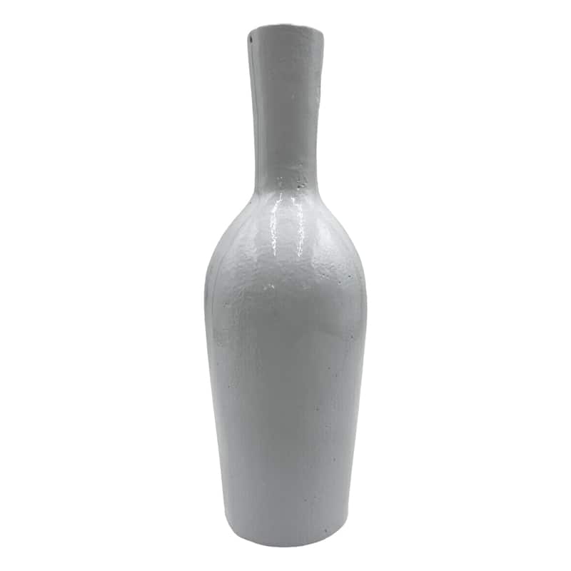 12 Inch Tall Decorative Handmade Aluminum Bottle Flower Vase - White
