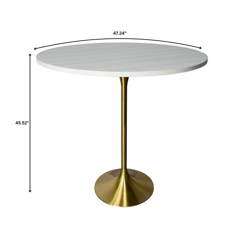 LeisureMod Verve 48" Round Dining Table with MDF Wood TableTop and Brushed Gold Base for Kitchen & Dining Room