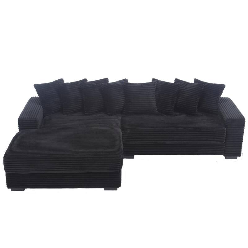 111" Corduroy L-Shape Sectional Sofa with Left Chaise, 8 Throw Pillows and Square Armrests