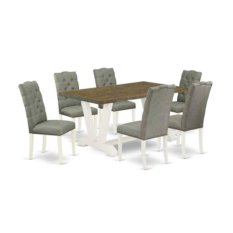 7-Piece Natural Oak Finish Solid Wood Top Dining Table with 6 Chairs with