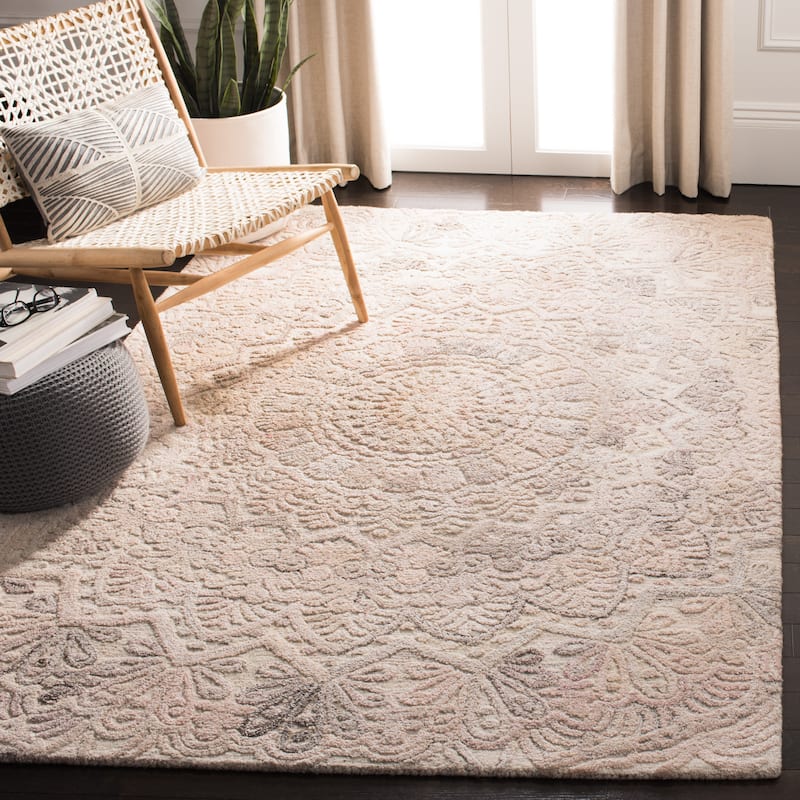 SAFAVIEH Handmade Marquee Genta Modern Medallion Wool Rug - 10' Square - Beige/Ivory - Square