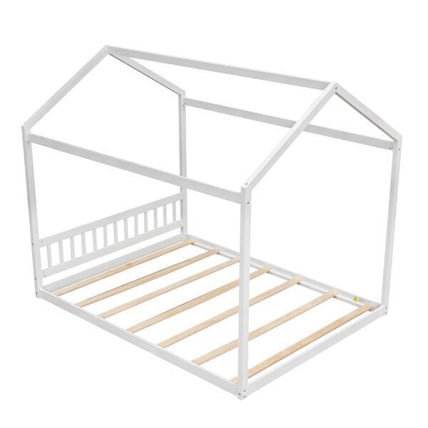 slide 2 of 8, Queen Size Bed for Kids Cabin Lodge Toddler Floor Bed House Bed White - Queen