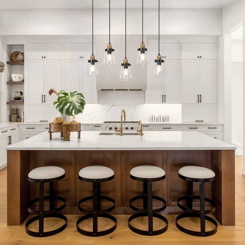 Cozia Farmhouse Mini Black Gold Pendant Light Industrial Linear Lighting Fixture with Clear Glass