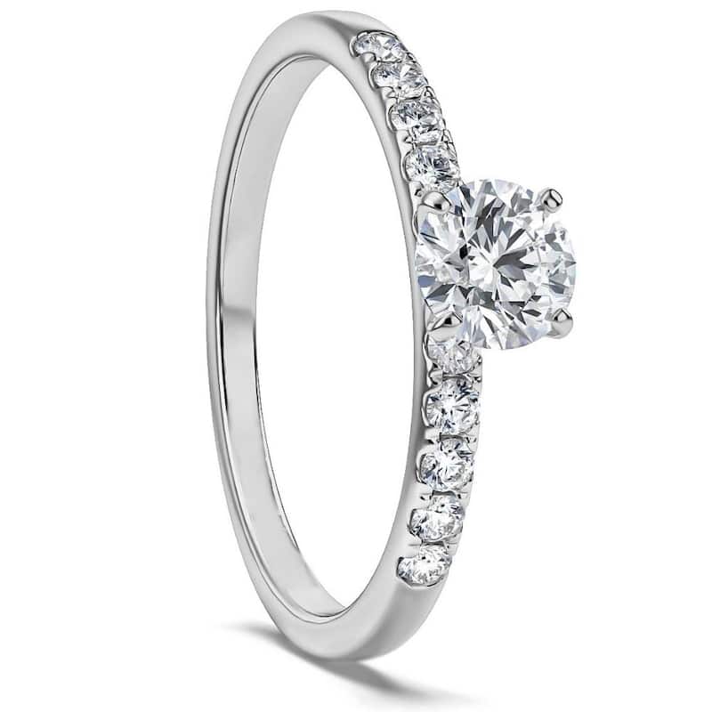 1/2Ct Round Cut Diamond Engagement Ring in White Yellow or Rose Gold