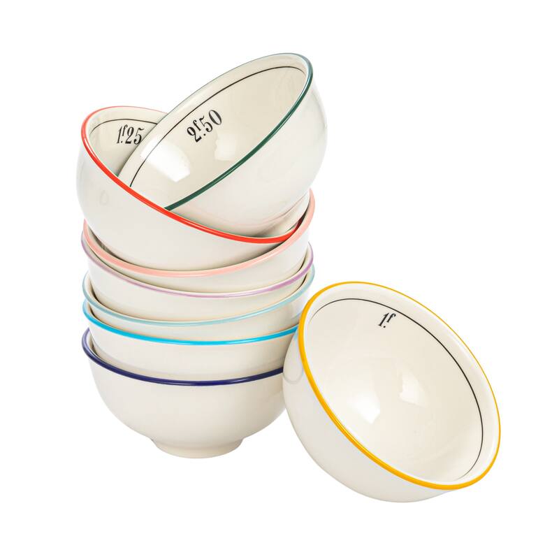 Stoneware Bowl Set with Factorial Numbers Design - 4.8"L x 4.8"W x 2.3"H