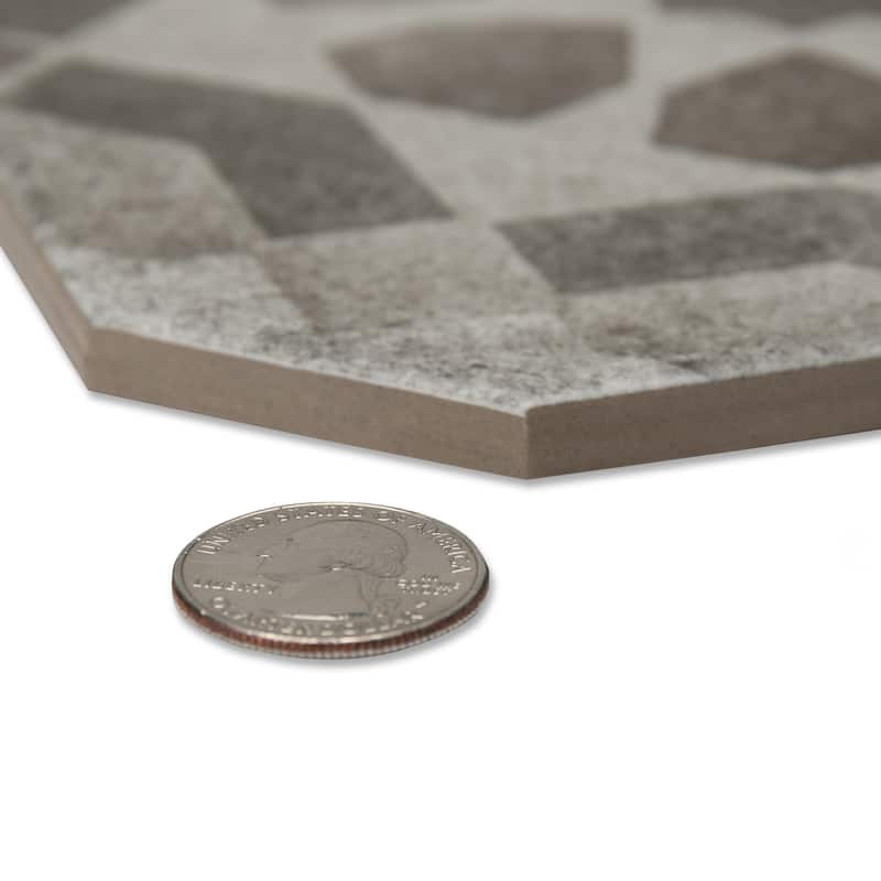 Merola Tile Laverton Octagon Deco Sombra with Taco Arena 7-7/8" x 7-7/8" Porcelain Floor and Wall Tile