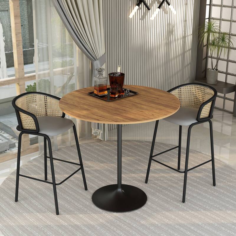 LeisureMod Verve 48" Round Dining Table with MDF Wood TableTop and Black Steel Base for Kitchen & Dining Room