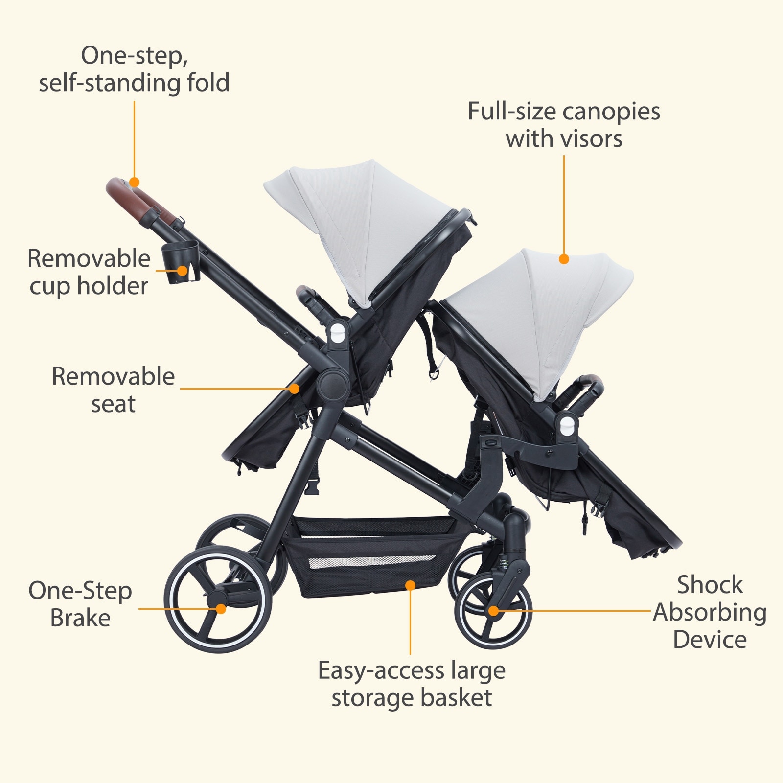 Double Stroller Track Tandem Stroller for Infant and Toddler