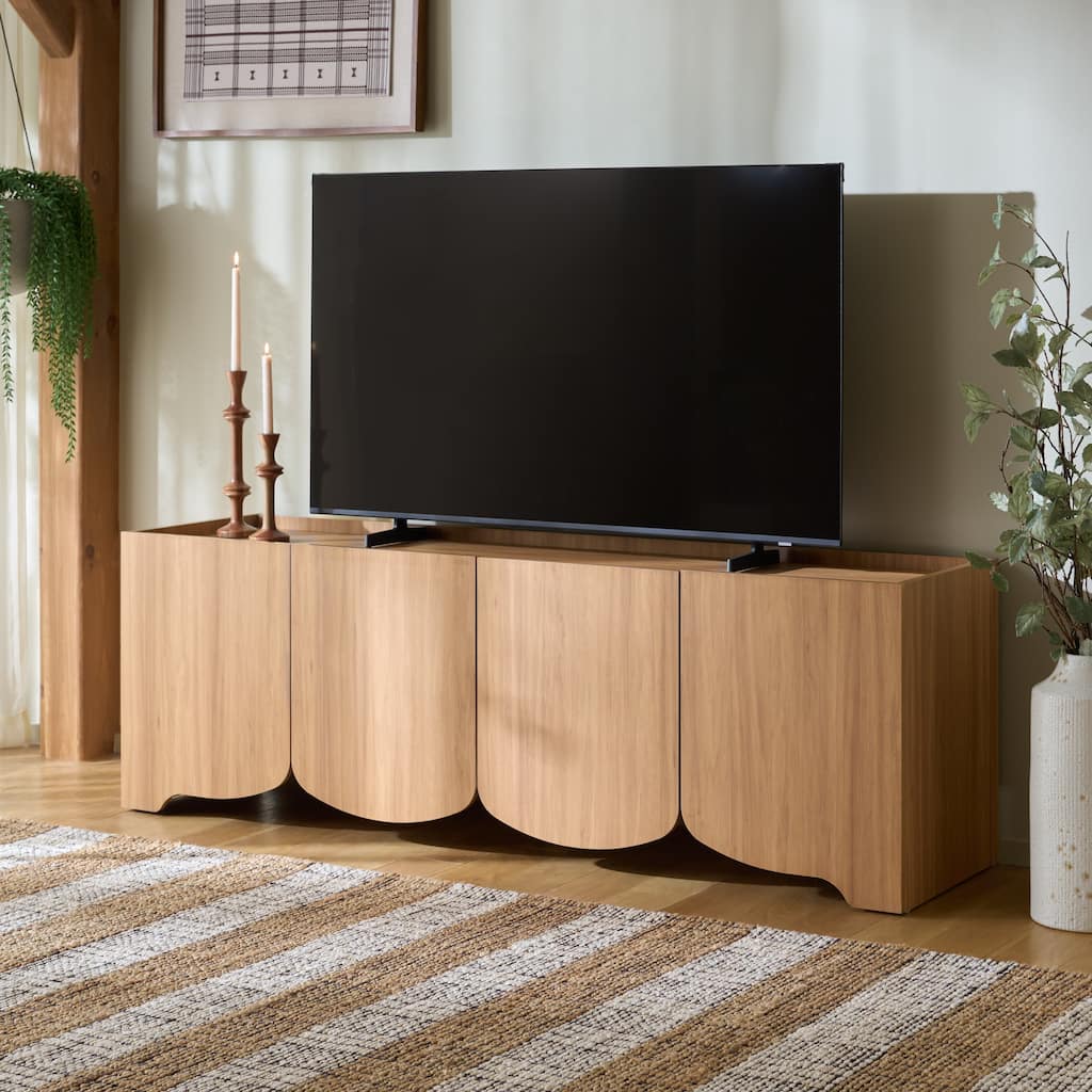 SAFAVIEH Takami 4-Door Entertainment Media Console for TVs up to 75", Modern Storage Cabinet TV Stand - 71"W x 18"D x 23"H