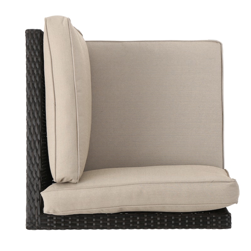 Roomfitters Stylish Wicker Corner Chair and Matching Outdoor Table Set with Plush Comfortable Cushions, Perfect for Relaxing