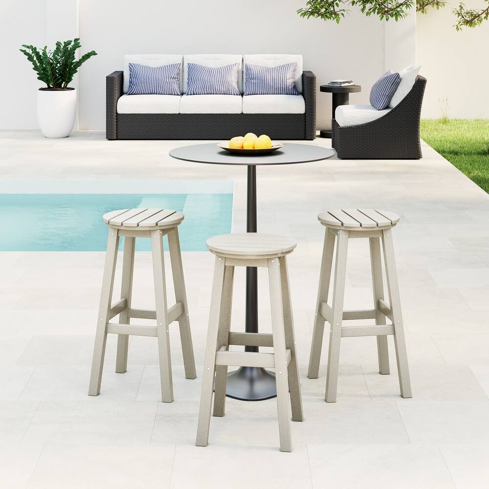 Laguna Hdpe All Weather Outdoor Patio 29" Round Bar Stool (Set Of 3)