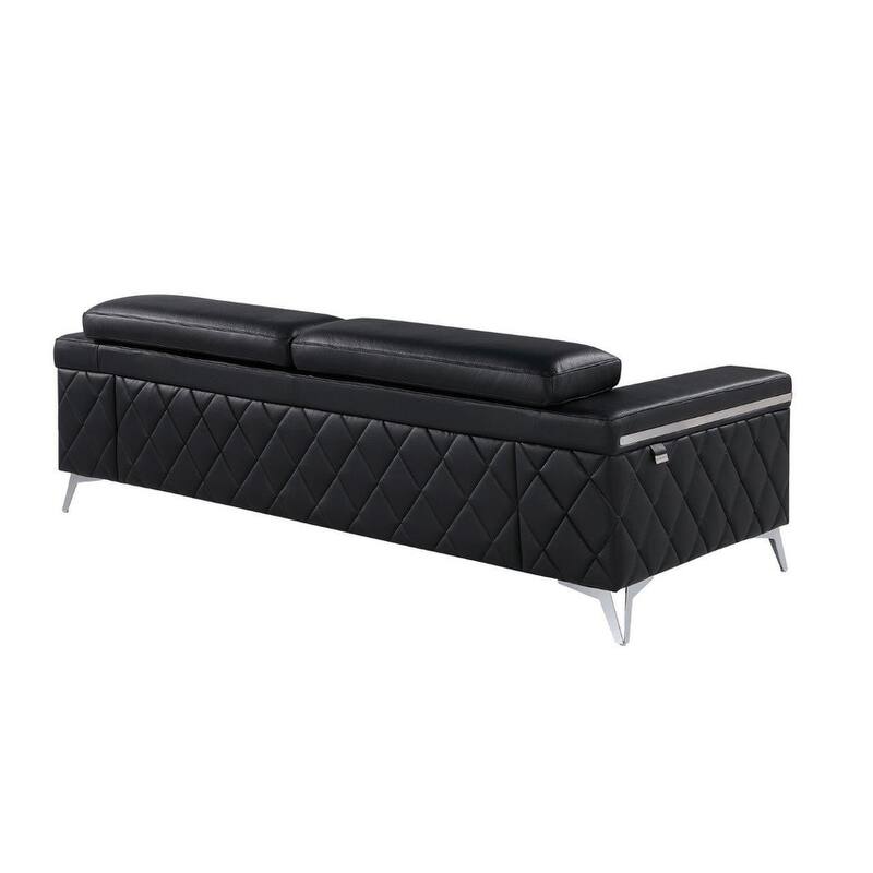 HomeRoots Three Piece Black Italian Leather Five Person Seating Set