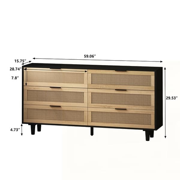 dimension image slide 3 of 8, 6-Drawers Rattan Storage Cabinet