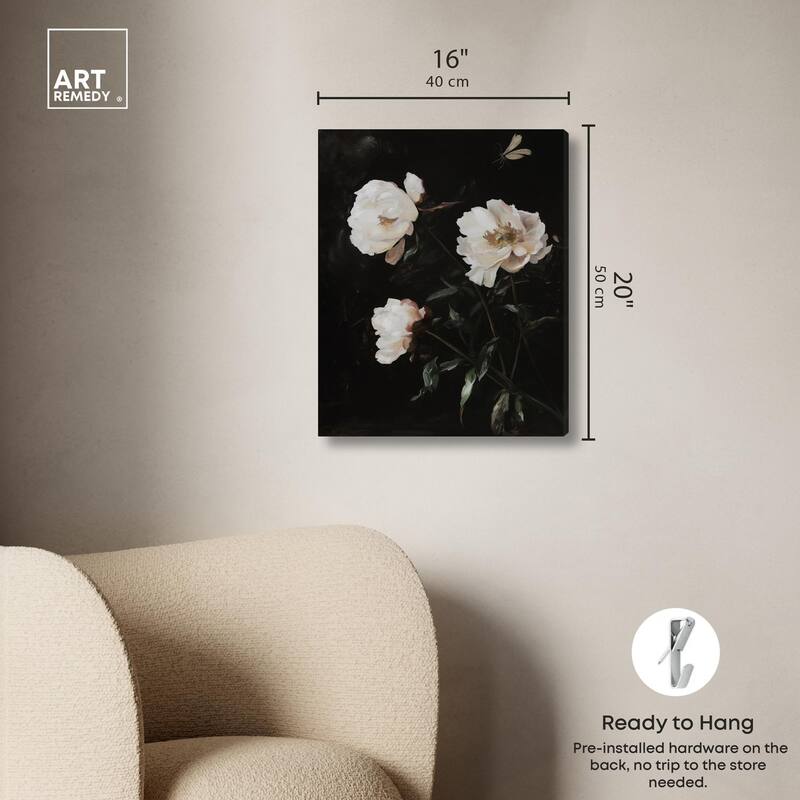 White Peony Nocturne Canvas by Art Remedy, Gallery Wrapped