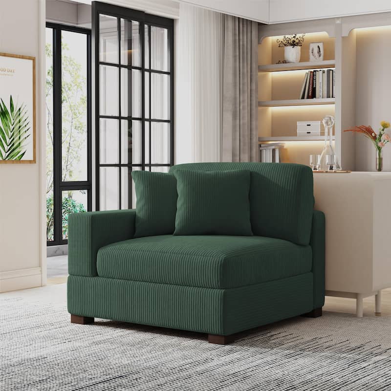 Corduroy Armchair Sofa Corner Chairs With Pillows - Armchair/Left Facing - Hunter Green