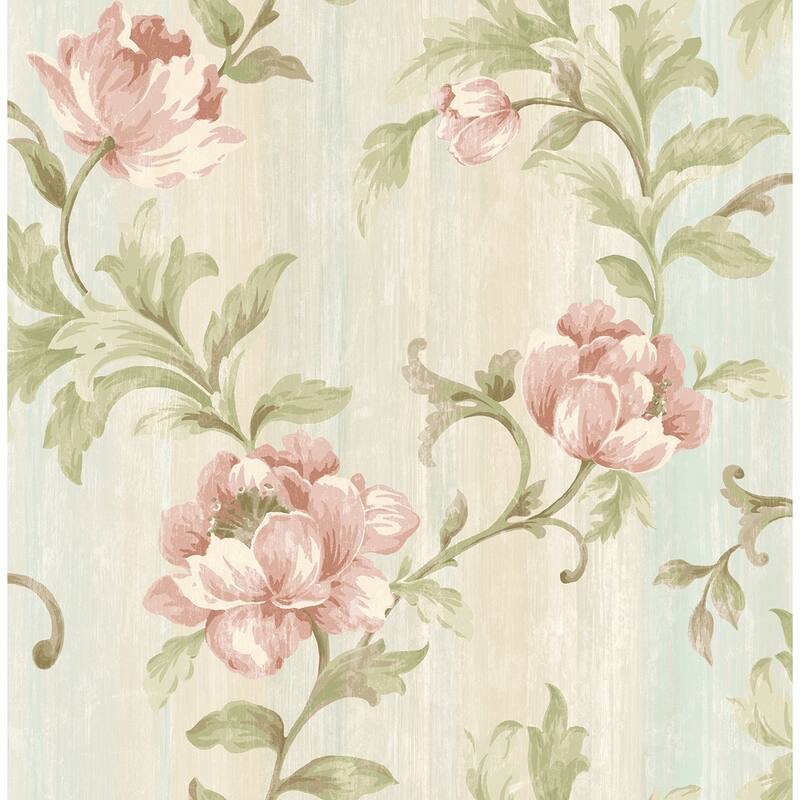 Seabrook Designs Priyanka Floral Trail Unpasted Wallpaper - 20.5 in. W x 33 ft. L - Metallic Tiffany & Dusty Rose