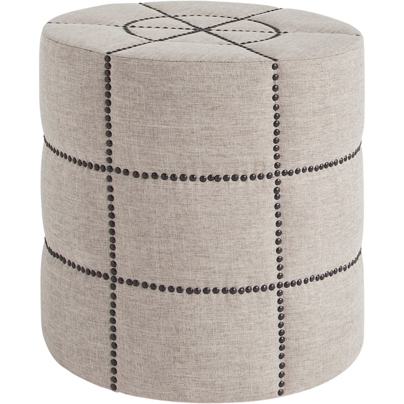 Beacon Cream Fabric with Metal Tacks Round Ottoman