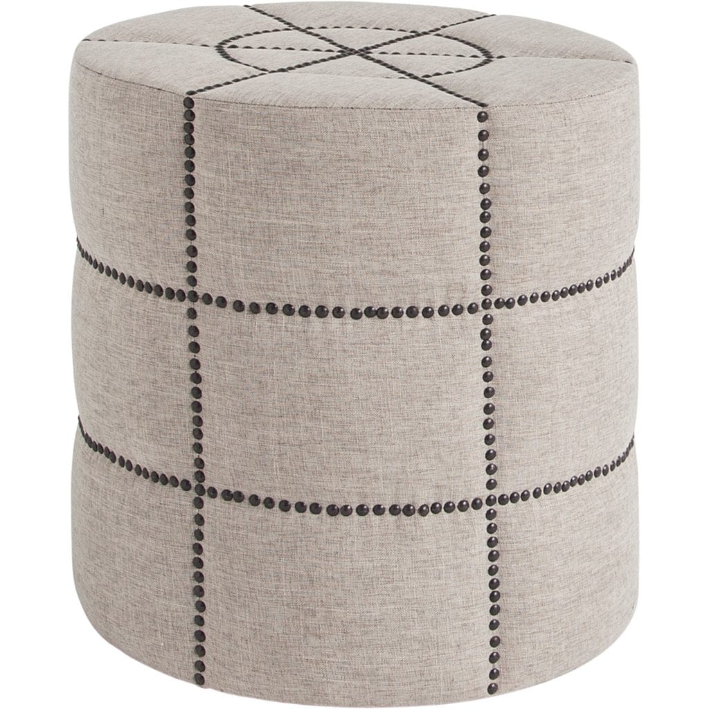 Beacon Cream Fabric with Metal Tacks Round Ottoman