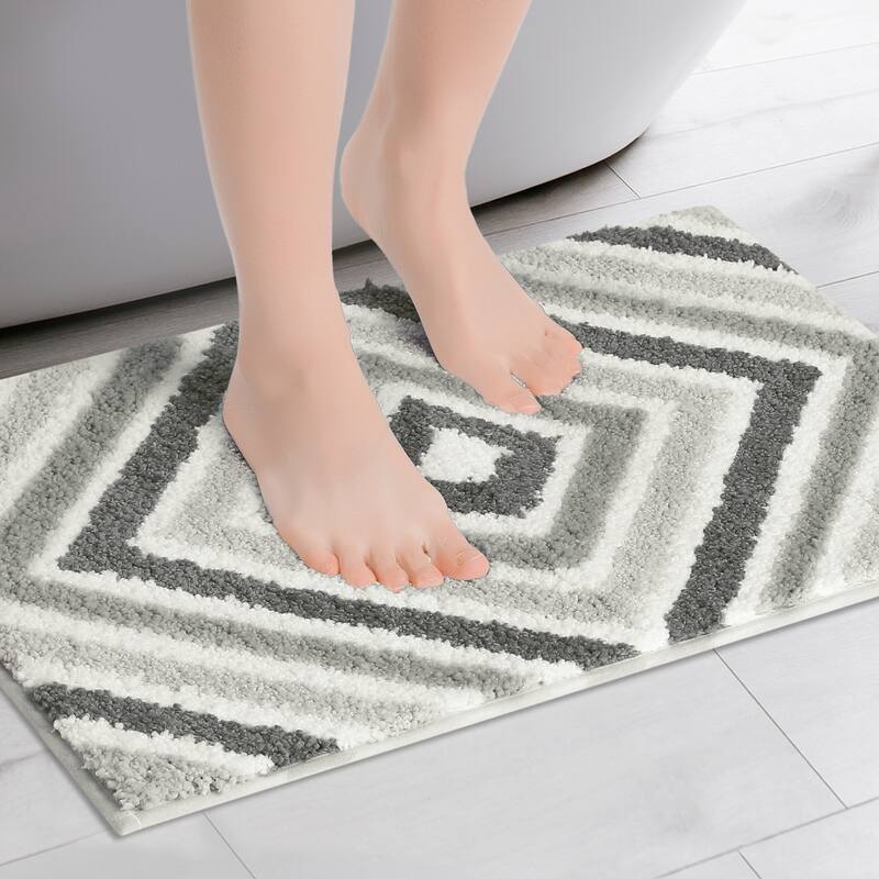 Geometric Pattern Bathroom Rugs Bath Mats, Quick Dry and Non Slip Bath Mat for Shower Bathroom - Grey