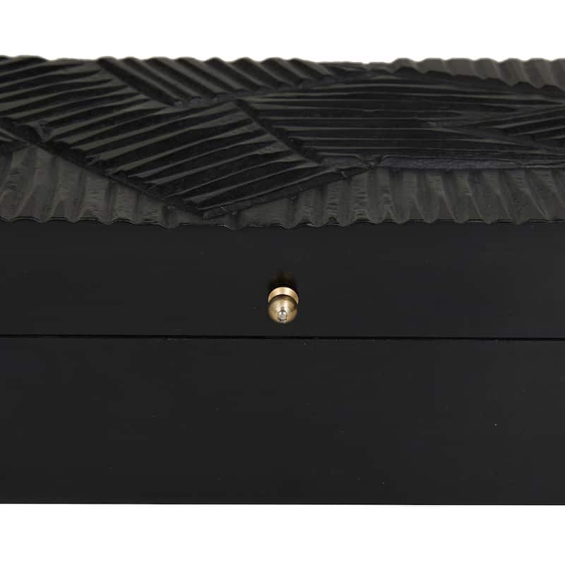 Wood Intricate Carved Box with Hinged Lid (Set of 3) - S/3 12, 10, 9"W