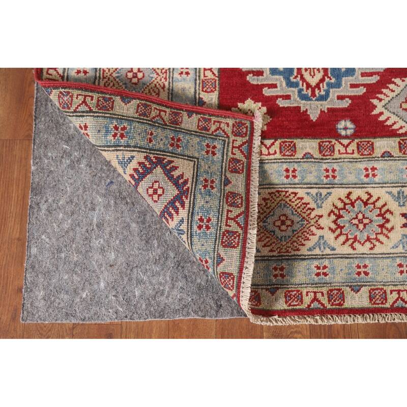 Hand Knotted Oriental 100% Wool Carpet Traditional All-Over Red Kazak Area Rug - 9' 2'' X 5' 11''