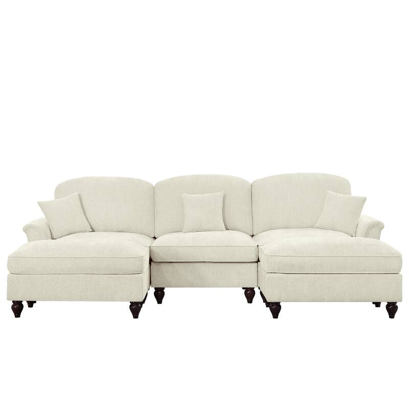 GDFStudio - Classic Modular U-Shaped Chenille 107" Sectional Sofa with Ottomans