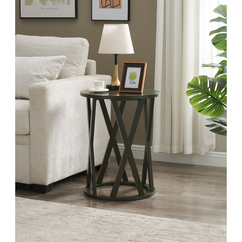 Vienna Collection Wood Side Table with X-Base or Half-Moon Design - Caviar - Round