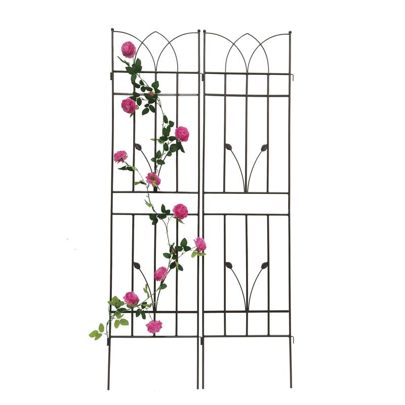 Anmytek 2 Pack Metal Garden Trellis 71" x 17.7" Rustproof Trellis for Climbing Plants Outdoor Flower Support Brown