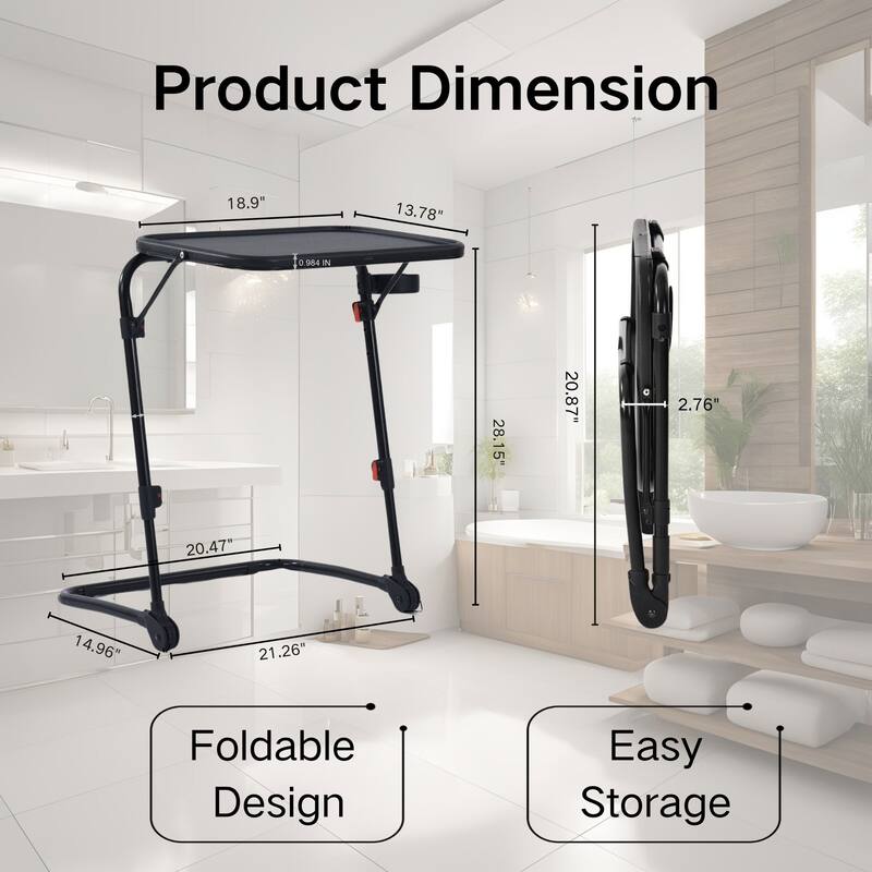 Foldable Table with Compact Design - for Home, Bathroom Easy Storage, Space-Saving (Black)