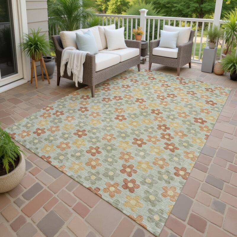 Machine Washable Indoor/ Outdoor Floral Kechi Chantille Rug - Celery - 8' x 10'