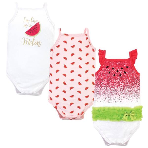 slide 1 of 1, Little Treasure Baby Girl Cotton Bodysuits 3pk, Watermelon 0-3 Months - Watermelon