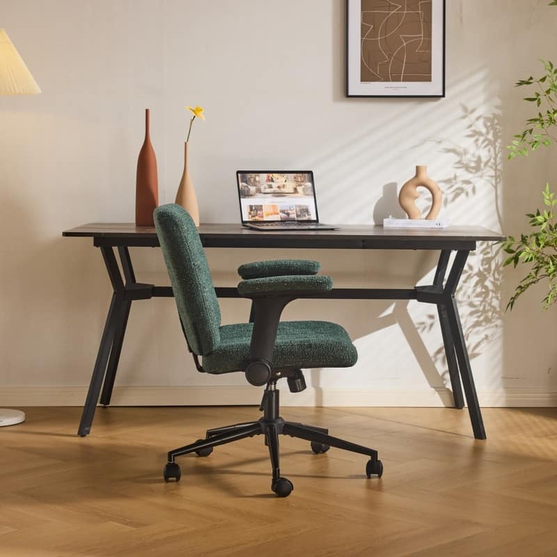 Speckled Chenille Swivel Chair With Flip-Up Arms For Cross-Legged
