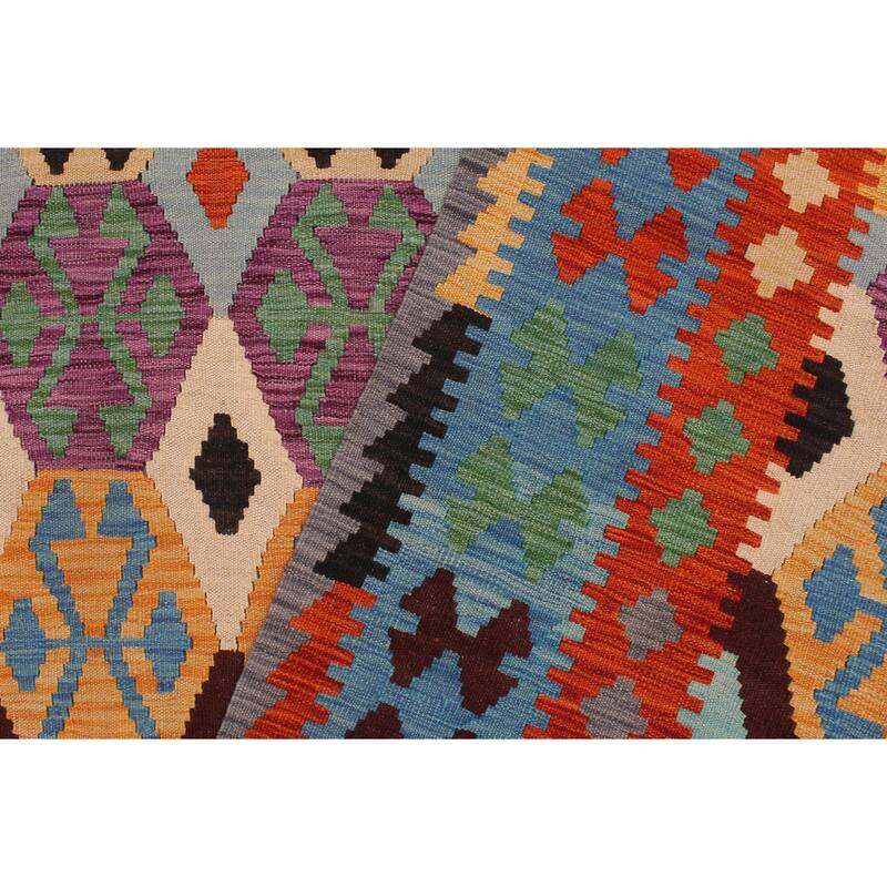 Tribal Turkish Kilim Donn Rust Blue Hand-Woven Wool Rug - 8'4'' x 11'3''