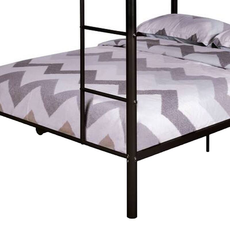 Fegy Full Over Full Bunk Bed, Ladder and Rails, Black Metal Frame