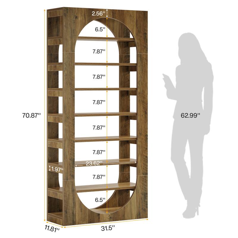 8-Tier Bookshelf with Storage, Wooden Bookcase for Living Room, Bedroom, Office, Library