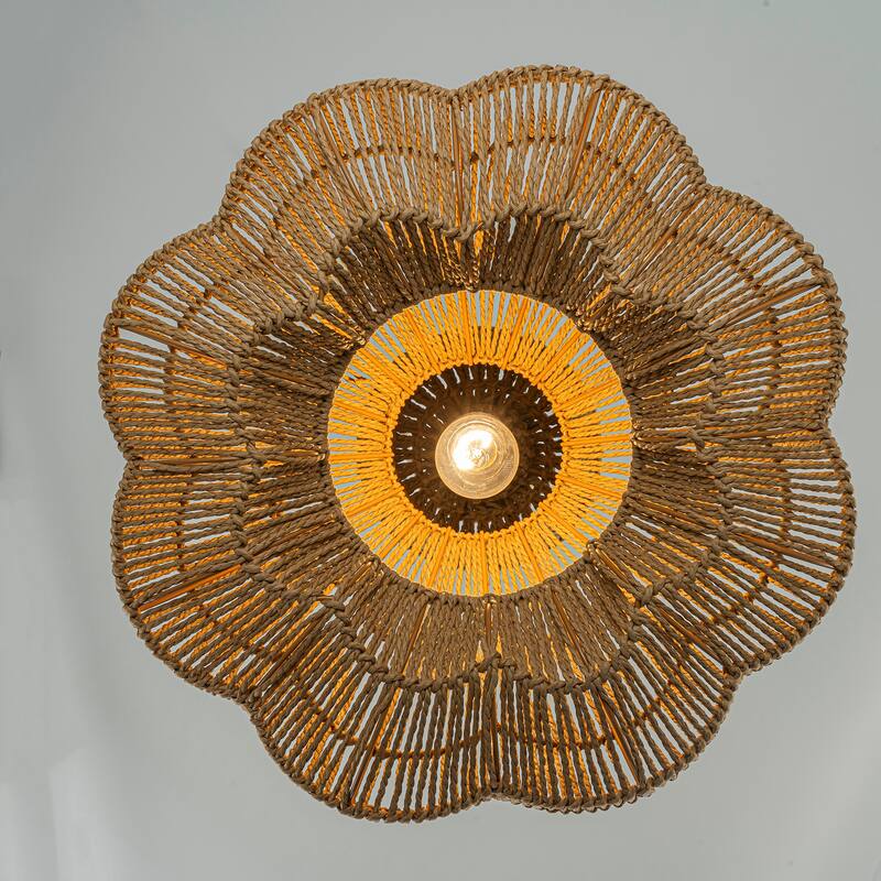 Ciel 1-Light Rattan Hemp Scalloped Pendant, Coastal Boho - Handwoven - 20" Wide
